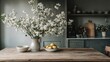 © Alexey - Rustic kitchen with blooming branches and fresh lemons for spring decor and farmhouse style inspiration