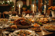 © Vovmar - A festive table for the whole family with many dishes. Celebrating Thanksgiving Day. Generated by artificial intelligence