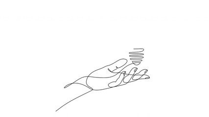 Wall Mural - self drawing animation of one line human hand holding light bulb with earth globe inside. continuous