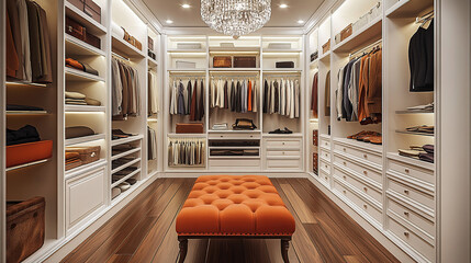 Wall Mural - A spacious walk-in closet with high-end fashion and accessories