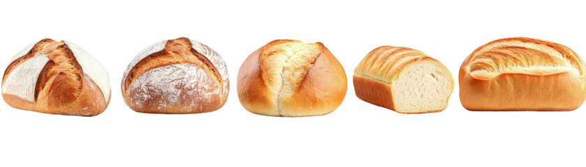 A row of breads with different shapes and sizes