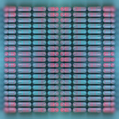 Leinwandbilder - Abstract pattern composed of multicolored cylindrical figures with a pink-blue gradient. 3d rendering illustration
