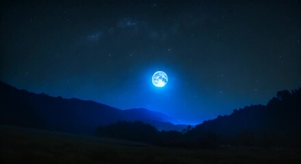 Wall Mural - A nighttime nature scene with a full moon and shooting stars in the sky Seamless looping time lapse virtual video animation background 4k animation