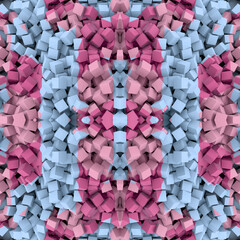 Leinwandbilder - Digital illustration of a three-dimensional symmetrical abstract pattern composed of many small cubes. 3d rendering
