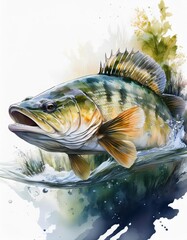 Wall Mural - Pike perch in the water on a neutral background 