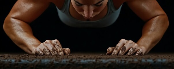 Closeup of a woman s chest and shoulders as she performs pushups, highlighting the endurance required for maintaining muscle tone, fitness, chest endurance and toning