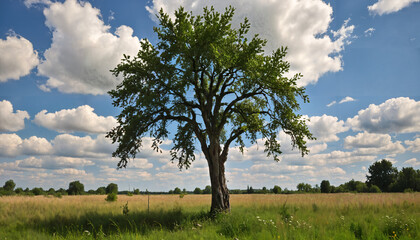 Poster - Un arbre majestueux dans un champ ensoleillé