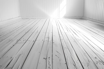 Wall Mural - A simple, empty room with a wooden floor and white walls