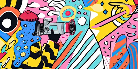 Canvas Print - Abstract colorful illustration with a camera.