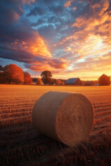 Poster - Herbstfeld mit Heuballen