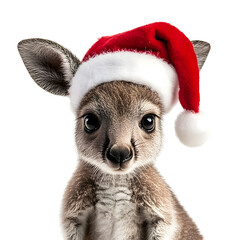 Adorable Baby Kangaroo Wearing Santa Hat on Plain White Background Transparent png