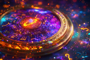 mystical zodiac wheel illuminated by cosmic energy
