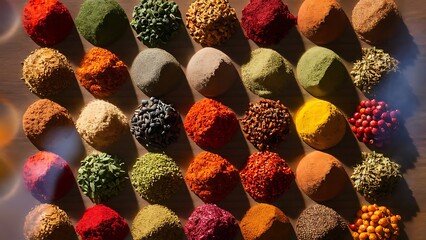 Wall Mural - Vibrant Colors and Textures of Spices in Beautiful Arrangement