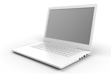 Poster - White Laptop Illustration. 3D Computer with Blank Screen on Isolated White Background