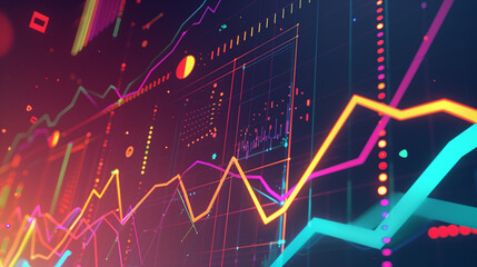 Canvas Print - business background illustrating market trends with animated line graphs, trend lines, and compariso