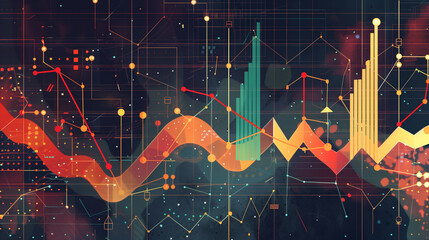 Canvas Print - business background illustrating market trends with animated line graphs, trend lines, and compariso