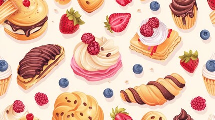 Cheerful seamless pattern of pastries.