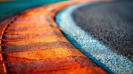 Wall Mural - Close-up of a racetrack curb, highlighting the vibrant colors and precision of the track's design and construction