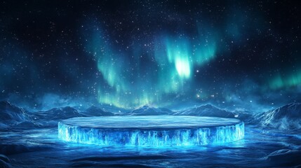Wall Mural - Frozen Platform Underneath a Starry Night Sky with Aurora Borealis