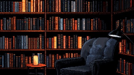 Wall Mural - Pixel art of a low-res vintage bookstore