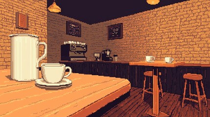 Wall Mural - Vintage pixel art low-res cafe