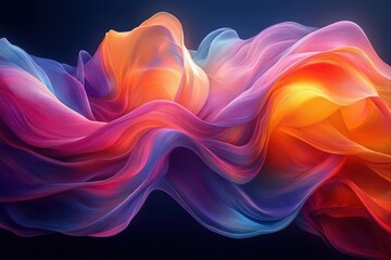 Wall Mural - abstract digital artwork with swirling ribbons of vivid colors against dark background dynamic composition creates sense of movement and depth