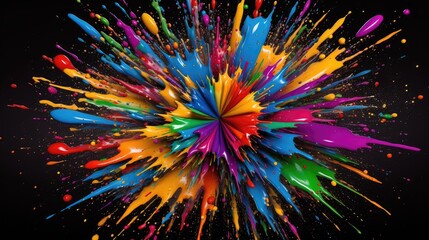 Wall Mural - Fantastic spiral explosion colorful liquid paint splatter on black background