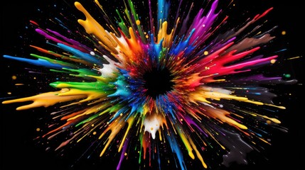 Wall Mural - Fantastic spiral explosion colorful liquid paint splatter on black background