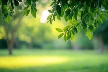 blurred of green natural tree in park background with generative ai