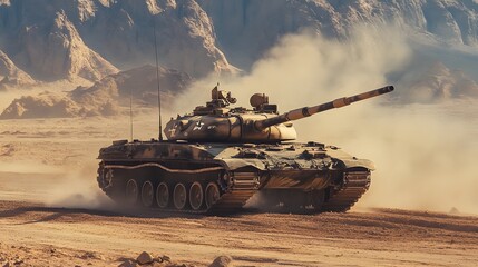 m60 patton tank in a desert war zone, highlighting its military power and heavy armor during a confl