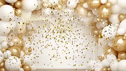 Wall Mural - Arch of white and golden balloons. Mock up for wedding, Christmas or other holiday 3d background	

