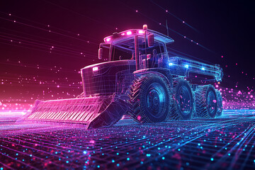 Wall Mural - bulldozer, construction equipment. Digital wireframe polygon illustration. technology of lines and points	
