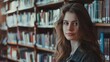 © Naknakhone - Portrait of beautiful student in library looking at camera. copy space for text.