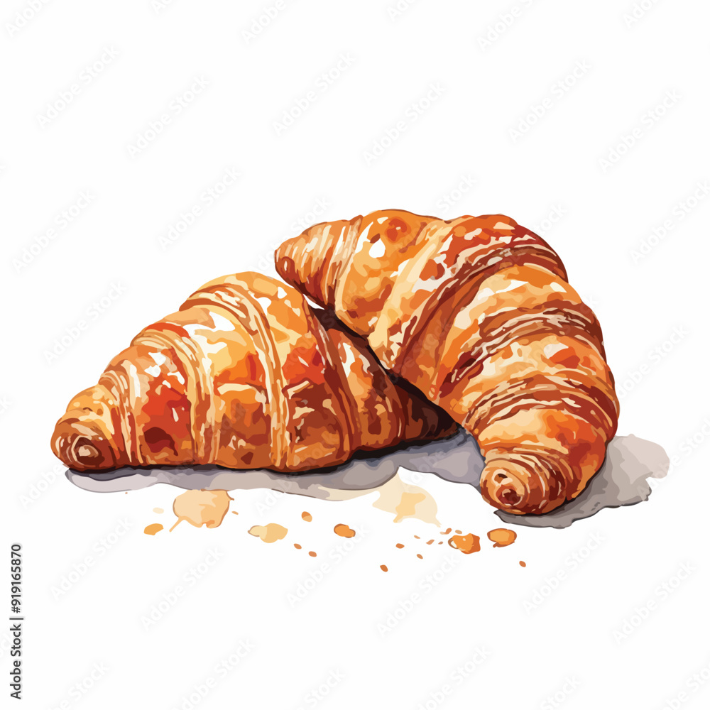 Croissant watercolor. Vector hand drawn croissant icon badge bakery for ...