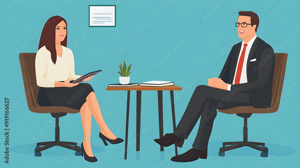 - An illustration of a job interview setting where the interviewee and ...