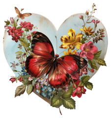 Poster - PNG Heart-shaped floral butterfly illustration