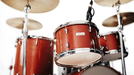 Close-up of Red Snare Drum with Mic