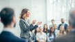 © NHA Studio - Female Leader with Audience Reaction - A woman politician speaking to a responsive audience, capturing their reactions.