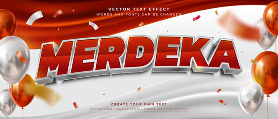 Wall Mural - Merdeka discount sale text effect on red and white background, Vector graphic style for Indonesia independence day