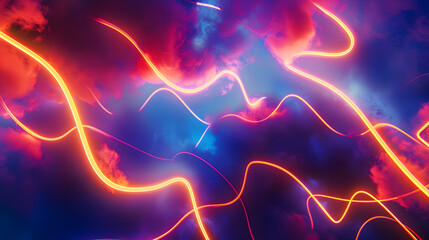 Wall Mural - A cityscape with pink clouds and neon lights. 