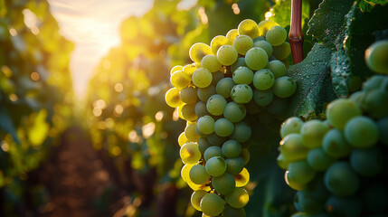 green grapes, Hyper realistic photograph of beautiful green color grapes in the vineyard