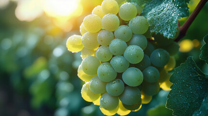 green grapes, Hyper realistic photograph of beautiful green color grapes in the vineyard