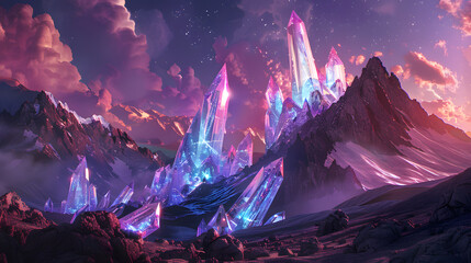 Wall Mural - A beautiful mountain range with a sky full of stars and a purple hue. 