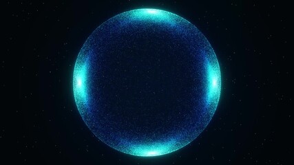 Wall Mural - abstract blue sphere of moving particles. spherical hologram on dark background. blue ball of glowin