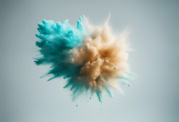 Wall Mural - Cyan color powder pulver explosion isolated on white or transparent