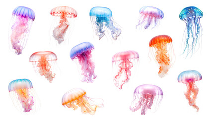 Wall Mural - PNG jellyfish element set, transparent background