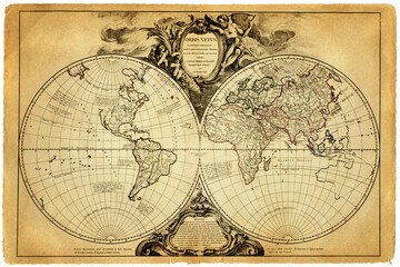 Wall Mural - Old geographical map of the world of the 1752. A good background for design on the theme of travel, geography, history, voyage, etc. Ancient map background.