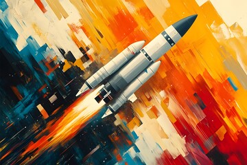 Wall Mural - Space Rocket Abstract Painting.