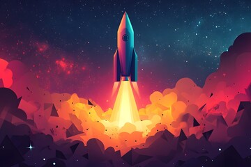 Poster - Rocket Launch into the Night Sky.