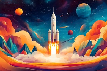 Wall Mural - Rocket Launch into the Cosmos.